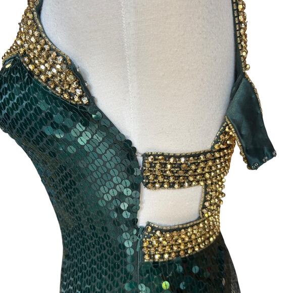 VTG Niteline Della Roufogali Mini Dress Sz 4 Green Gold Sequins Cocktail Party - Picture 7 of 15
